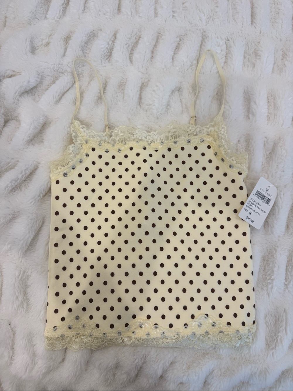 Windsor Yellow Polka Dot Lace-Trim Cami